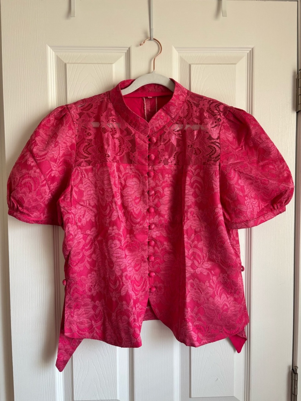 4XL/ US 18 Hot Pink Traditional Laos Silk and Lace Blouse NWOT